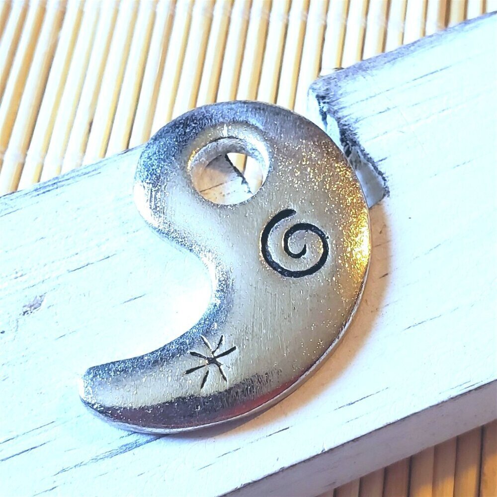 Carved Silver Aluminum Artsy Paisley Punctuation Comma Apostrophe Pendant